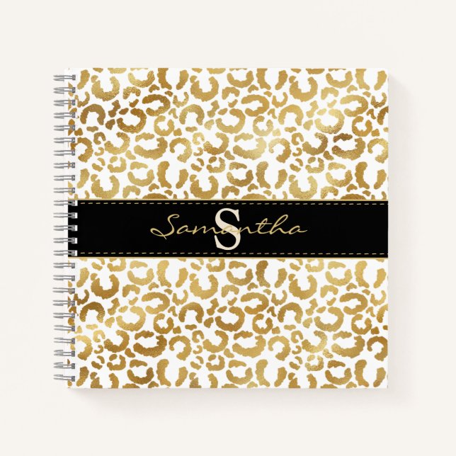 Gold leopard print custom Spiral Notebook (Front)
