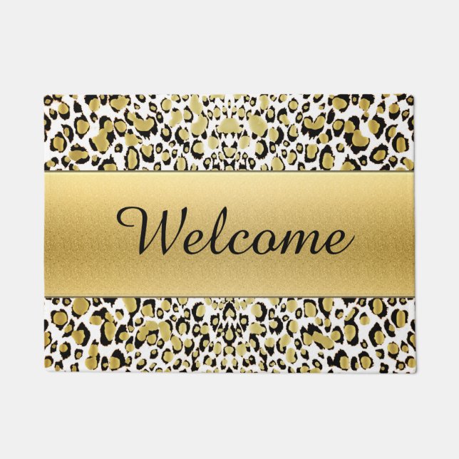 Gold Leopard Print Customisable Welcome Mat (Front)
