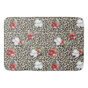 Gold Leopard Print Floral Bath Mat