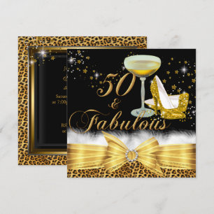 Gold Leopard Print & Heels 50 & Fabulous Birthday Invitation