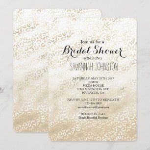 Gold Leopard Print Khaki Cream Beige bridal shower Invitation