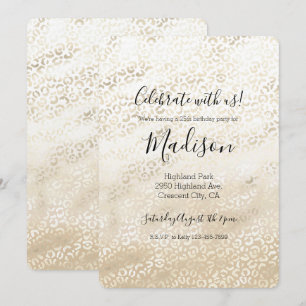 Gold Leopard Print Khaki Cream Beige Watercolor Invitation