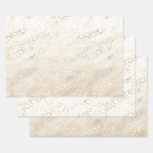 Gold Leopard Print Khaki Cream Beige Watercolor Wrapping Paper Sheet