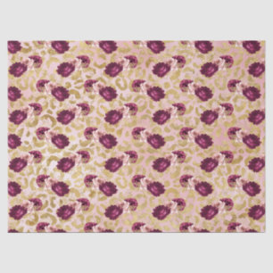 Gold Leopard Print Pink Roses Floral   Tissue Paper