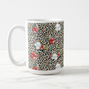 Gold Leopard Print Red White Floral Coffee Mug
