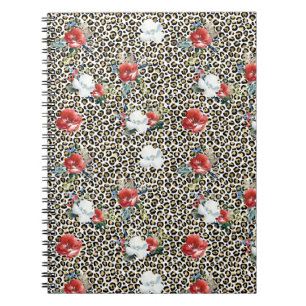 Gold Leopard Print Red White Floral Notebook
