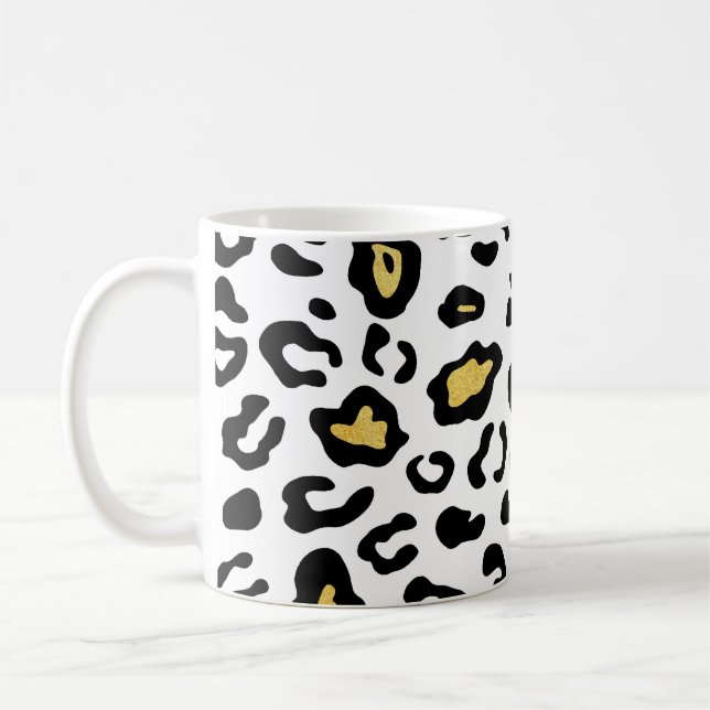 Gold leopard print, seamless pattern. coffee mug (Left)