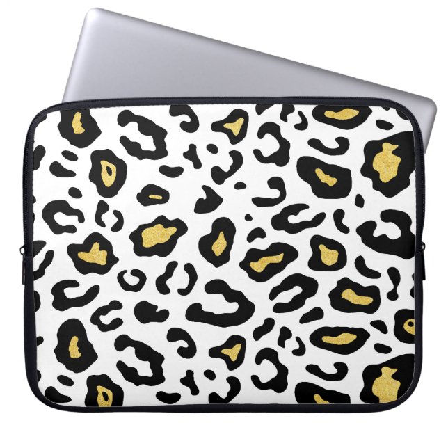 Gold leopard print, seamless pattern. laptop sleeve (Front)