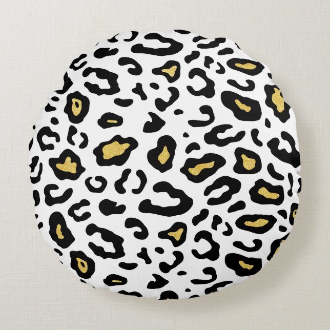 Gold leopard print, seamless pattern. round cushion (Front)