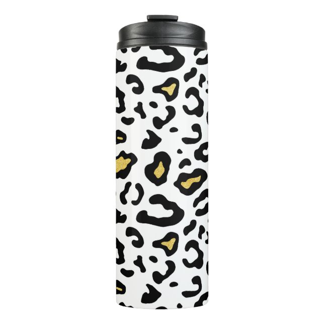 Gold leopard print, seamless pattern. thermal tumbler (Front)