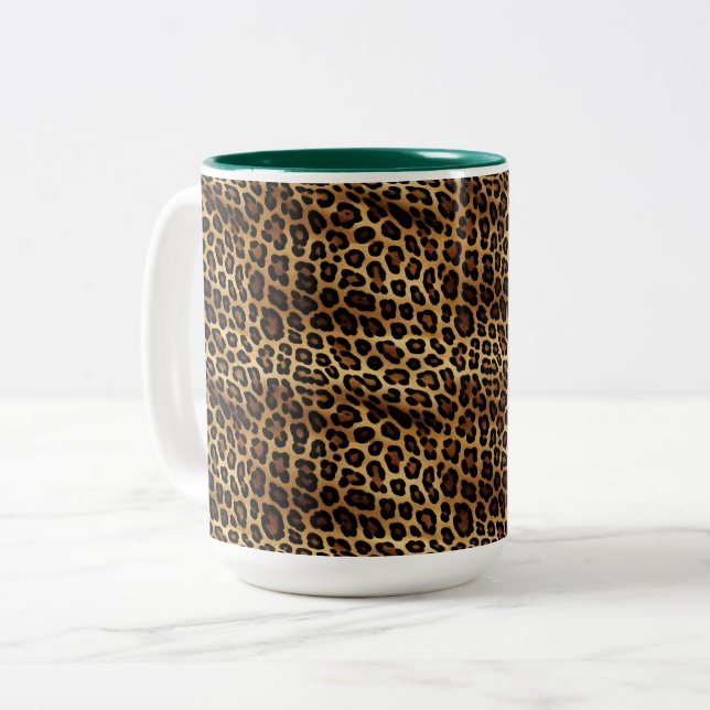 Gold Leopard Print Two-Tone Coffee Mug (Front Left)