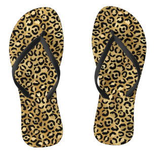 Gold Leopard shoes Flip Flops