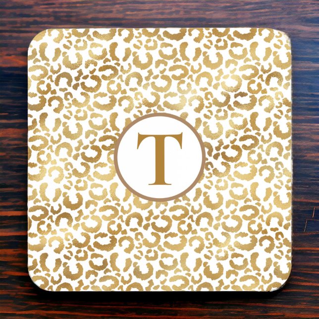 Gold Leopard Skin Monogrammed  Coaster (Creator Uploaded)