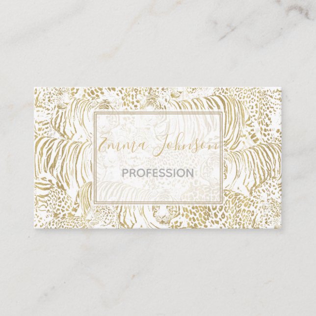 Gold Leopard Tiger Animals Business Card (Front)