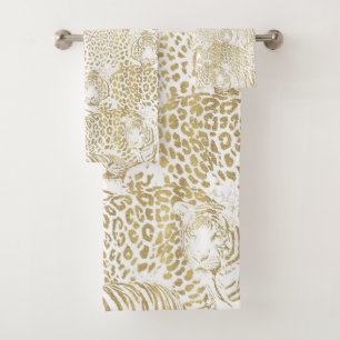Gold Leopard Tiger Animals Pattern Bath Towel Set