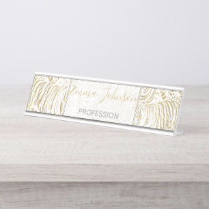 Gold Leopard Tiger Animals Pattern Desk Name Plate