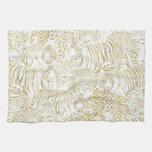 Gold Leopard Tiger Animals Pattern Tea Towel