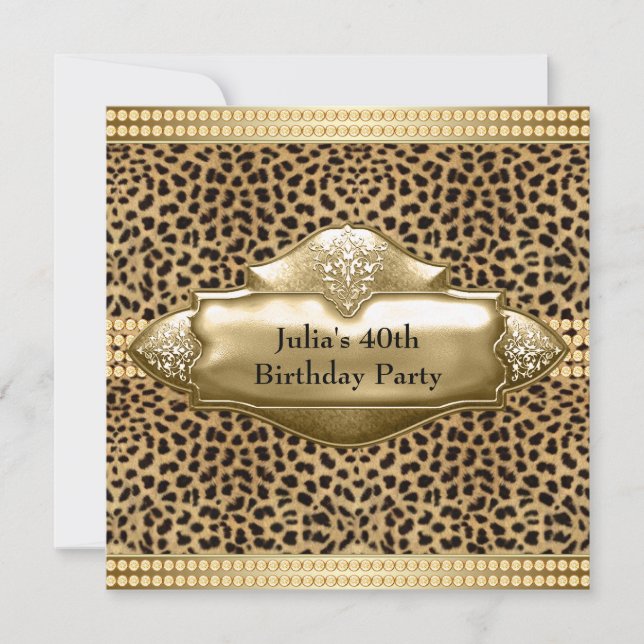 Gold Leopard Womans Birthday Party Invitation (Front)