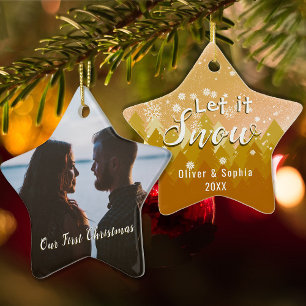 Gold Let it Snow First Christmas Photo Ornament
