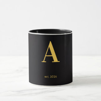 Gold Letter A Black Mug | Minimalist Monogram Mug