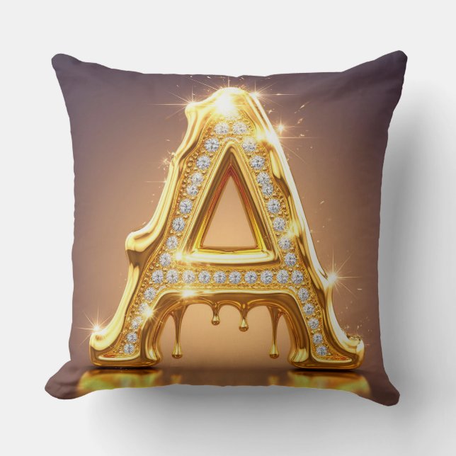 Gold Letter A Diamonds Dripping Monogram Gift Cushion (Front)