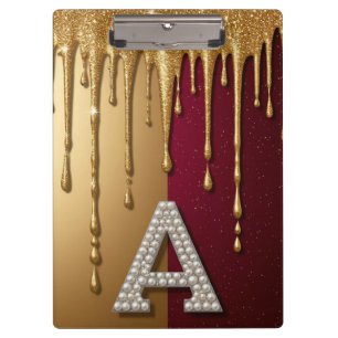 Gold Letter A Monogram With Dripping Metall Clipboard