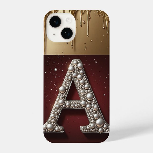 Gold Letter A Monogram With Dripping Metall iPhone Case (Back)
