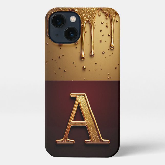 Gold Letter A Monogram With Dripping Metall iPhone Case (Back)