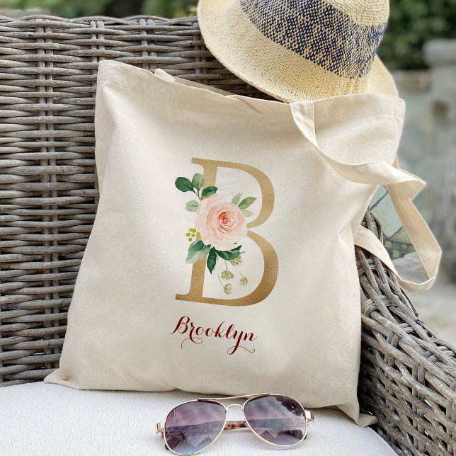 Gold Letter B and Blush Floral Personalised Tote Bag (Creator Uploaded)