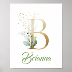 Gold Letter B monogram greenery eucalyptus leaves Poster