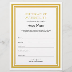 Gold Letter Certificate of Authenticity Template  Custom Letterhead