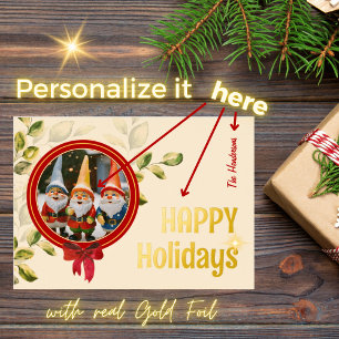 Gold Letter Christmas Greetings round Frame - Foil Holiday Card