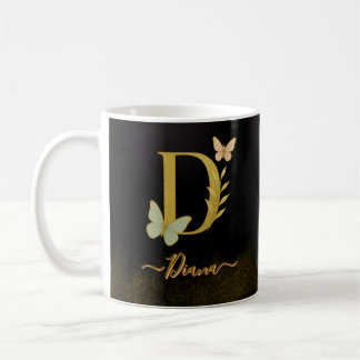 Gold Letter D Butterfly Mug Design