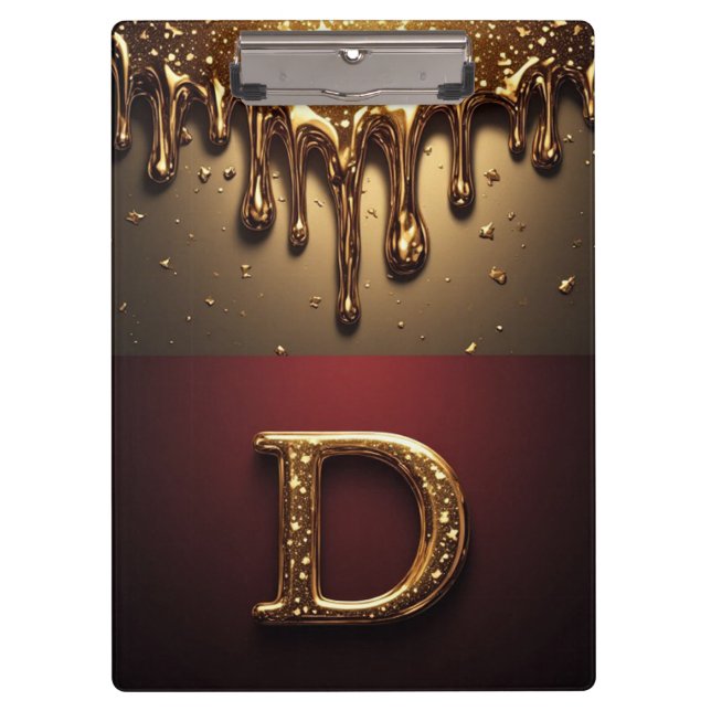 Gold Letter D Monogram With Dripping Metall Clipboard (Front)