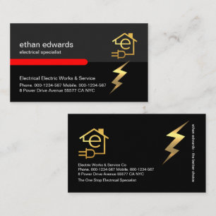 Gold Letter E Electrician Lightning Service Business Card