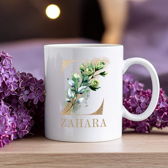 Gold Letter Floral Monogram Z  Coffee Mug (Creator Uploaded)