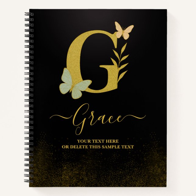 Gold Letter G Butterfly Notebook Cover (Front)