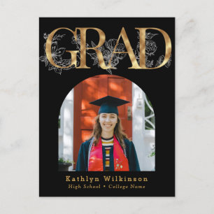 Gold Letter GRAD Floral Photo Grad Announcement Postcard