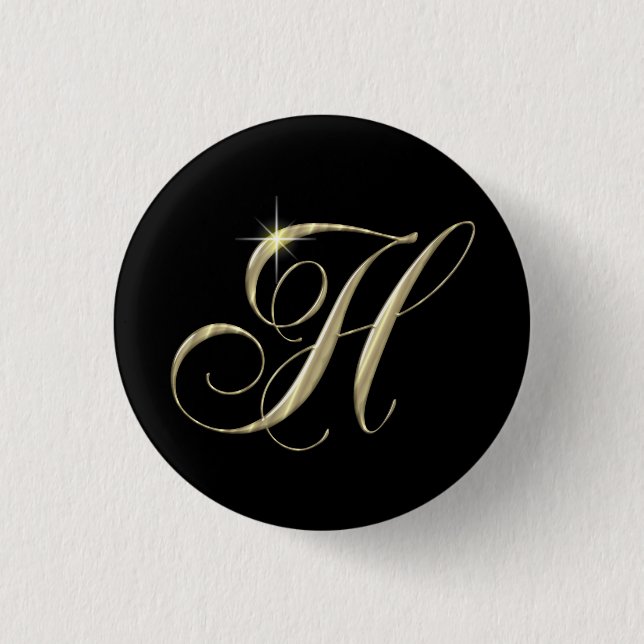 Gold Letter H Monogram Initial Gift 3 Cm Round Badge (Front)
