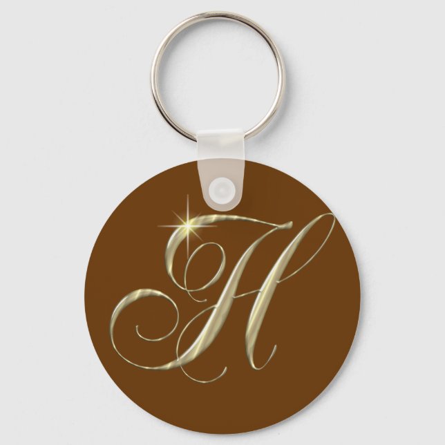 Gold Letter H Monogram Initial Gift Key Ring (Front)