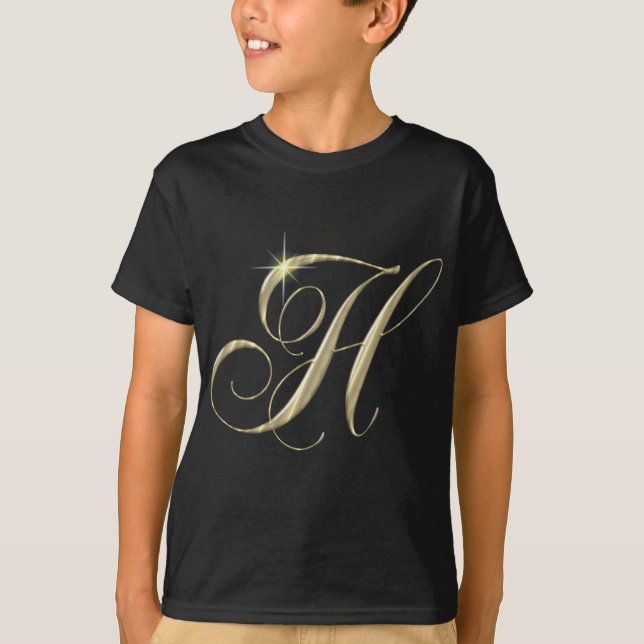 Gold Letter H Monogram Initial Gift T-Shirt (Front)