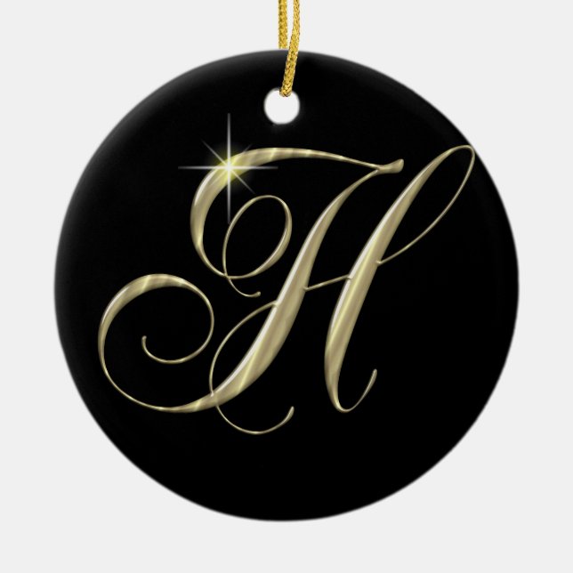 Gold Letter H Monogram Initial Ornament Fan Pull (Front)