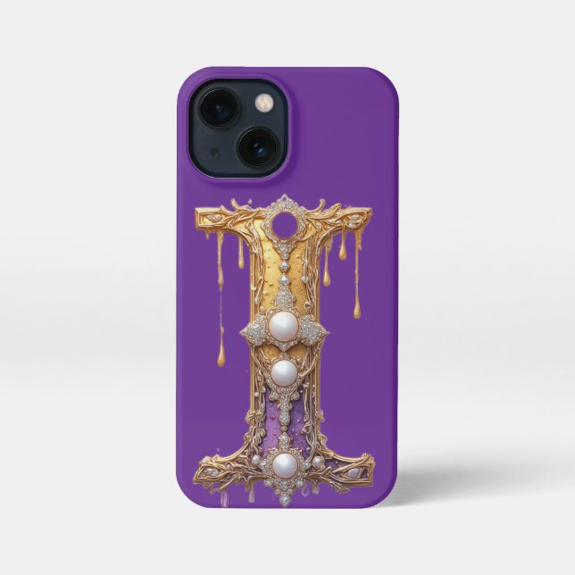 Gold Letter I With Pearls and Dripping iPhone Case (Back)