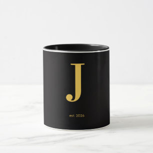Gold Letter J Black Mug Minimalist Monogram Mug