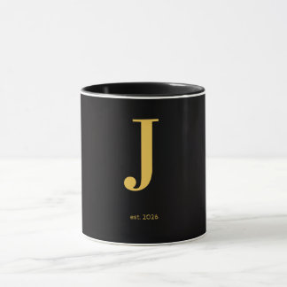 Gold Letter J Black Mug | Minimalist Monogram Mug