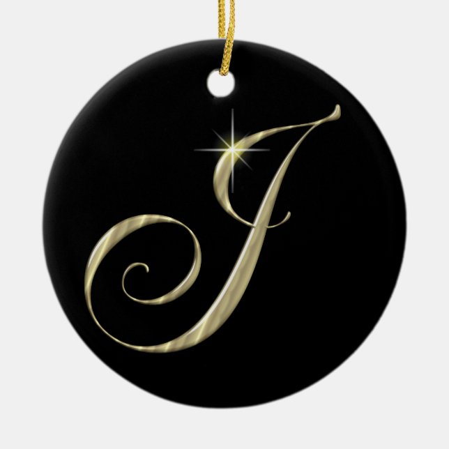 Gold Letter J Monogram Initial Ornament Fan Pull (Front)