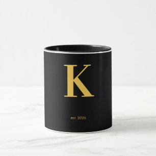 Gold Letter k Black Mug Minimalist Monogram Mug