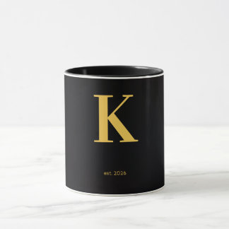 Gold Letter k Black Mug | Minimalist Monogram Mug
