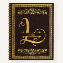 Gold Letter L & Name on Brown Leather Monogrammed