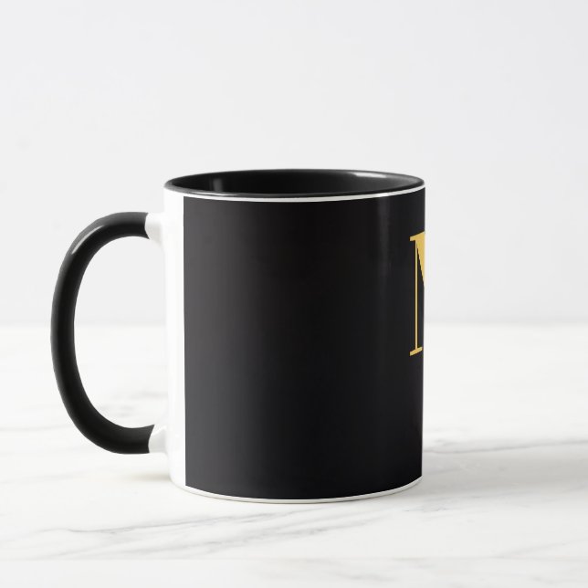 Gold Letter M Black Mug | Minimalist Monogram Mug  (Left)